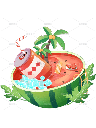 夏季果蔬系列通用西瓜场景元素贴纸