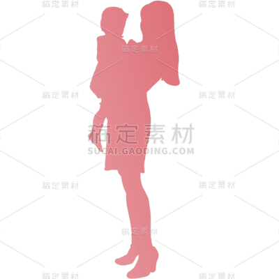 母亲节通用粉色全身剪影母子温情人物元素素材