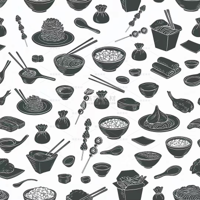 美食系列插画风黑色食物线稿组合（td）