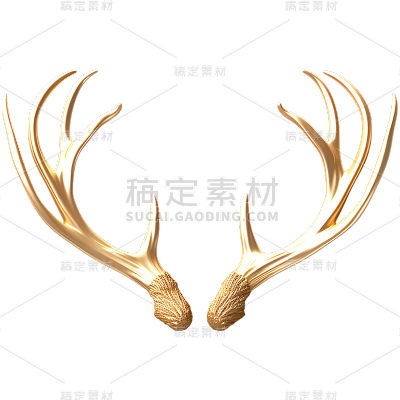 圣诞节平安夜3D立体金色鹿角圣诞装饰元素素材
