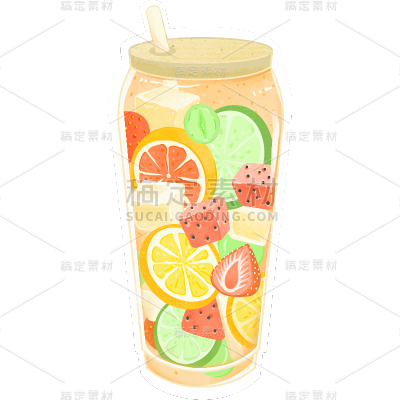 果蔬系列-插画水果茶饮品元素贴纸