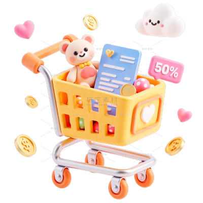 促销系列软3D糖果配色购物车促销元素