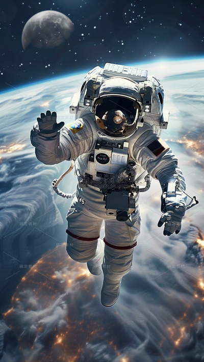 宇宙系列写实宇航员漂浮太空打招呼图片