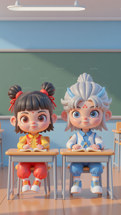 开学季3D感人物教室背景