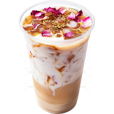 饮品系列透明杯装玫瑰花拿铁咖啡