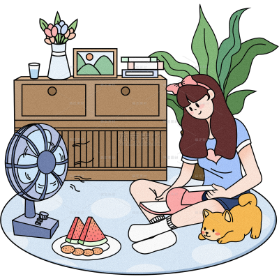 夏至通用粗描边夏至休闲人物元素素材
