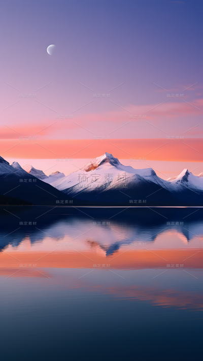 通用唯美自然山川湖水雪山晚霞风景背景