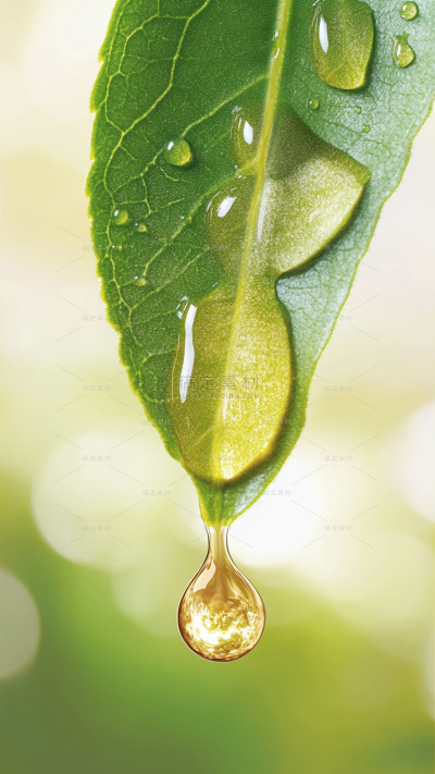 常规植物系列写实感绿叶水滴背景