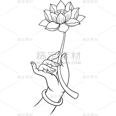 植物通用手绘佛手莲花图标元素素材