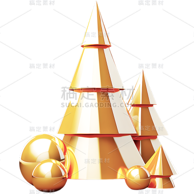 圣诞节平安夜3D立体C4D金属质感圣诞树元素素材