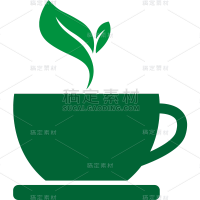 绿叶茶叶图标简约绿色贴纸