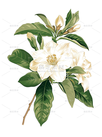 植物系列厚涂风茉莉花栀子花元素