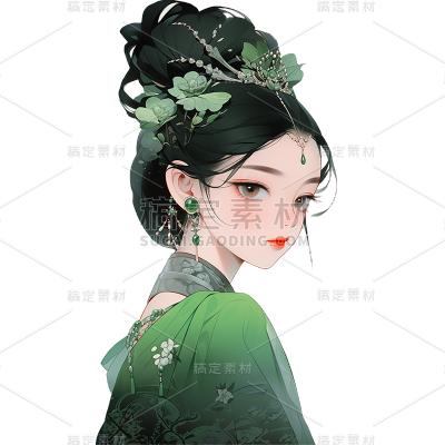 人物系列-通用-插画东方美学少女半身贴纸