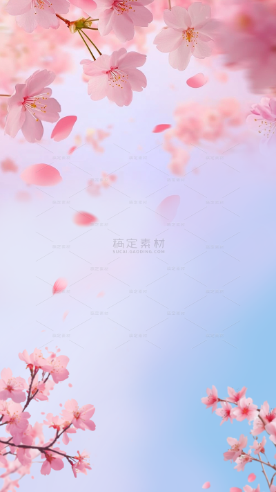植物系列唯美感粉色樱花蓝天背景