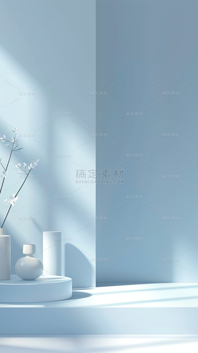 背景通用简约白色植物光影展台图片素材