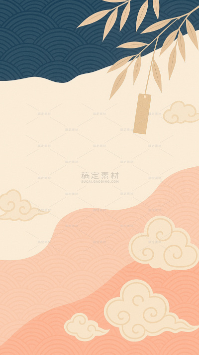 中国风传统线条云纹树枝元素背景（td）