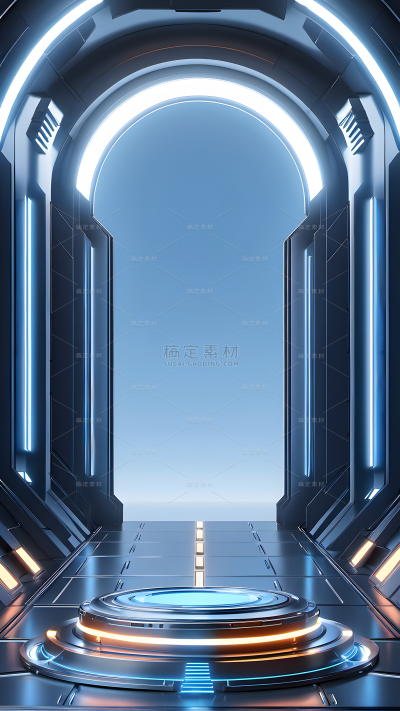 科技风系列电商促销山丘金属光泽机械展台背景