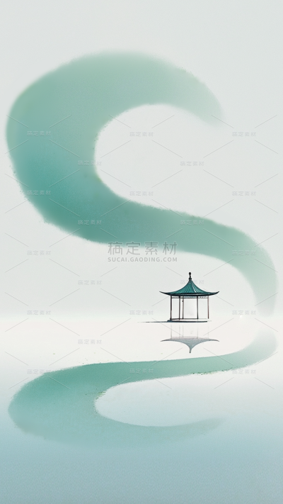 夏日中国风-水墨晕染写意留白山水背景图片