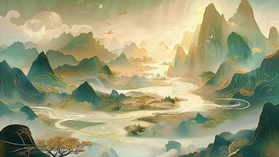 通用中国风中式国风山水场景背景素材