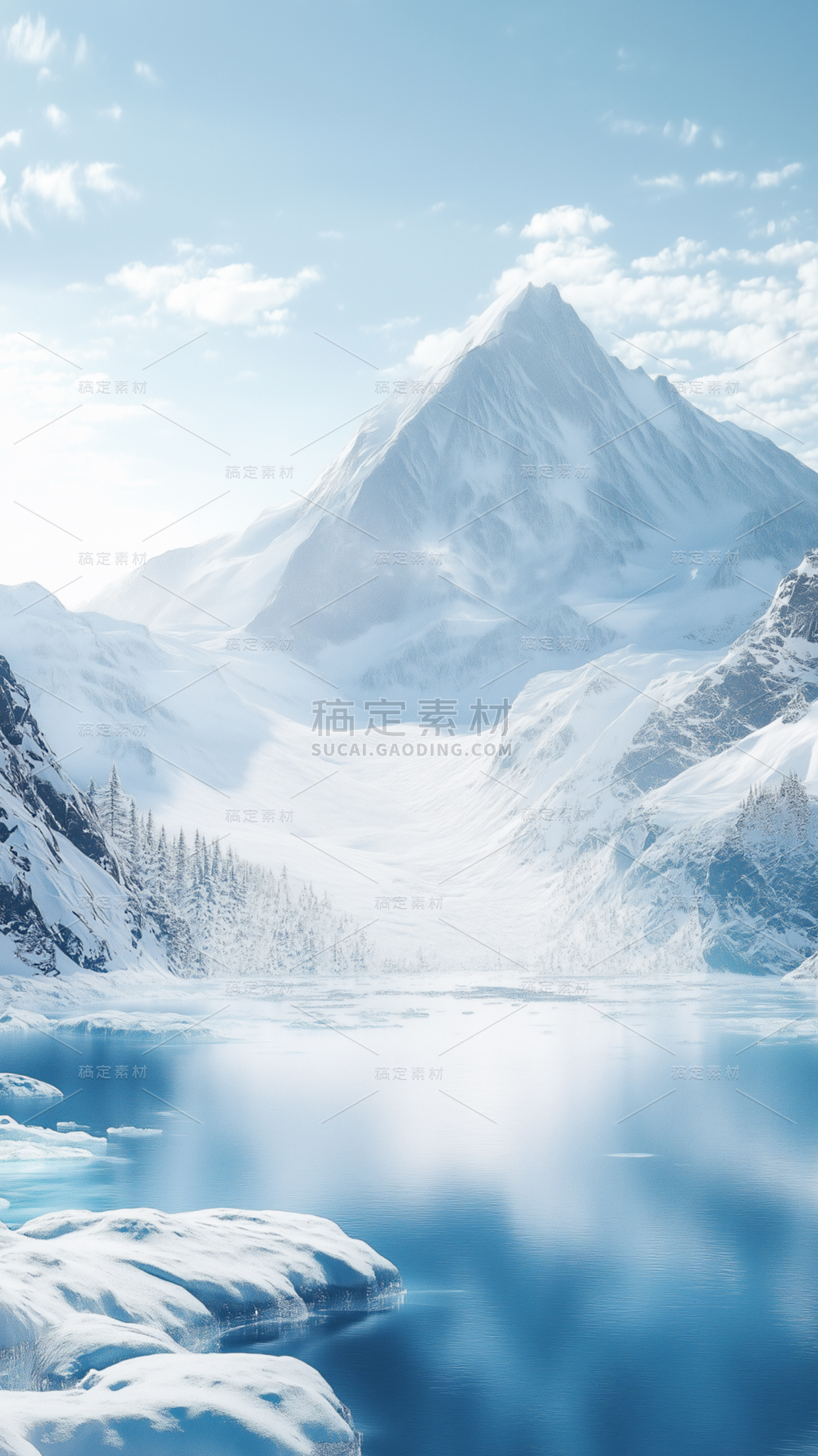 冬天通用实景雪中湖面背景
