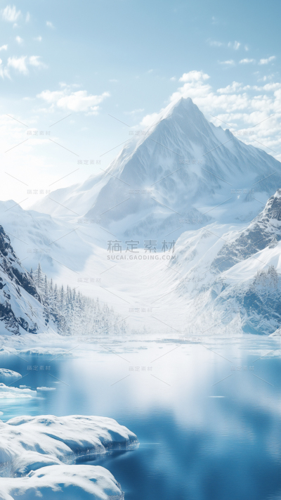 冬天通用实景雪中湖面背景