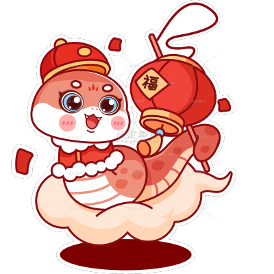 蛇年春节可爱感Q版描边插画灯笼组合元素