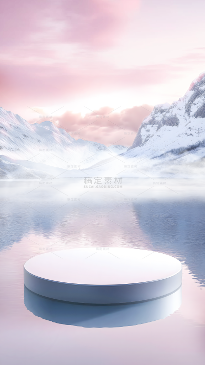 风光系列写实雪山湖面展台背景
