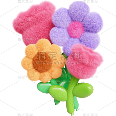 春天春季春日3D材质花朵花束植物组合元素素材