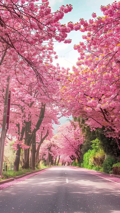 植物通用实景樱花大道场景背景图片素材