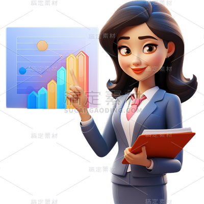 通用软3D立体银行保险销售公司白领金融人物贴纸