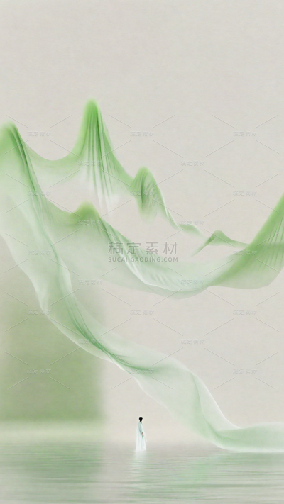 中国风通用纱幔写意山水背景图片素材