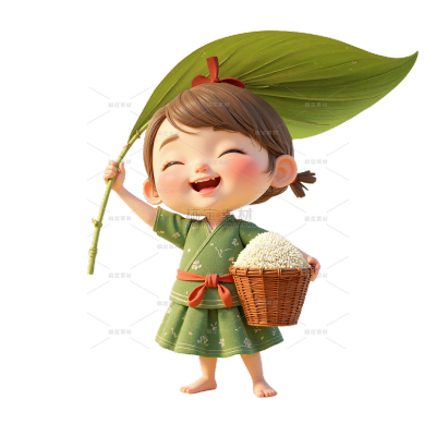 端午节软3D风女孩粽子场景元素