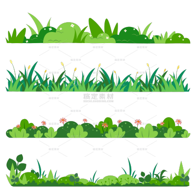 风光系列插画风草丛花朵绿叶贴纸