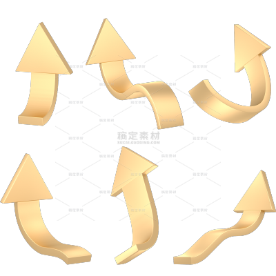 装饰系列3D金属拐弯向上箭头元素