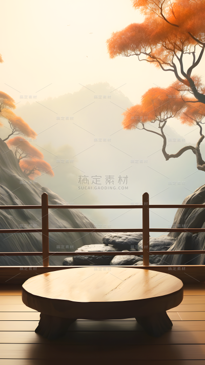 通用电商传统中国风中式自然山树场景背景