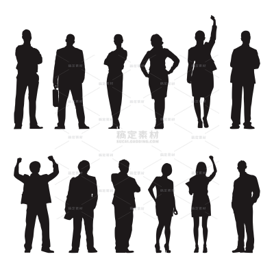 人物系列黑色剪影多人站立组合贴纸（td）