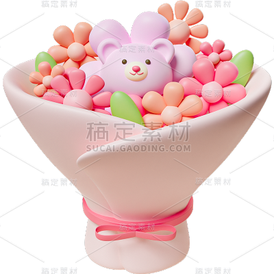 情人节软3D风玩偶花束元素素材
