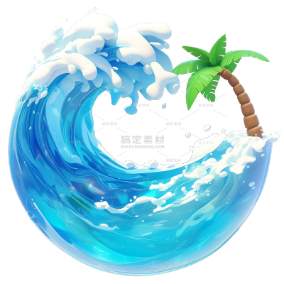 夏天清透感浪花椰树元素