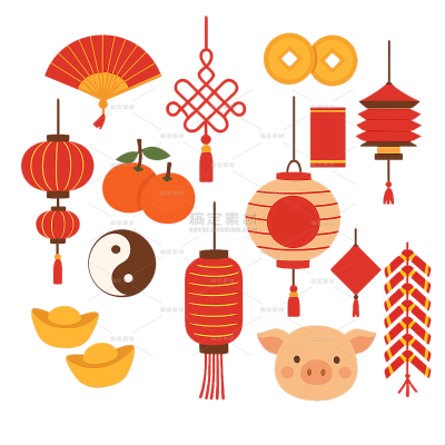 中国风系列卡通新年元素图标组合（td）