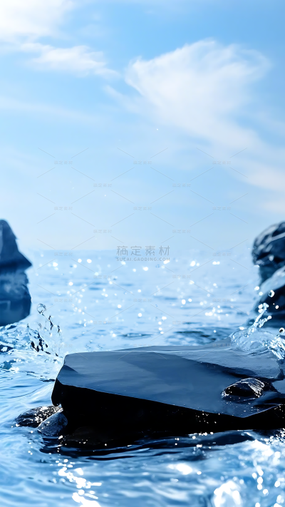 风光系列写实水面蓝天白云展台