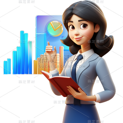 通用软3D立体银行保险销售公司白领金融人物贴纸