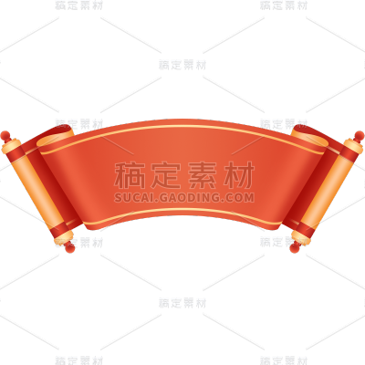 中国风中式扇形卷轴红色文本框元素素材