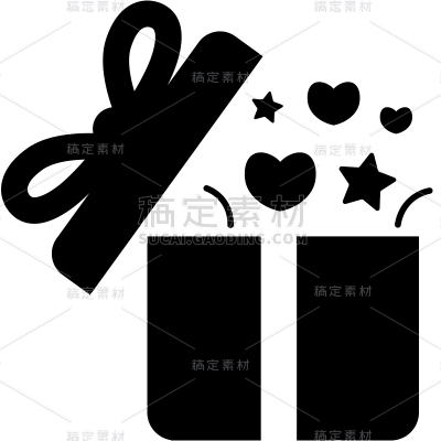 礼物盒元素简洁线条黑白贴纸
