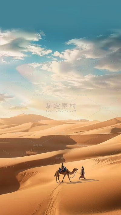通用实景沙漠骆驼人物背景素材