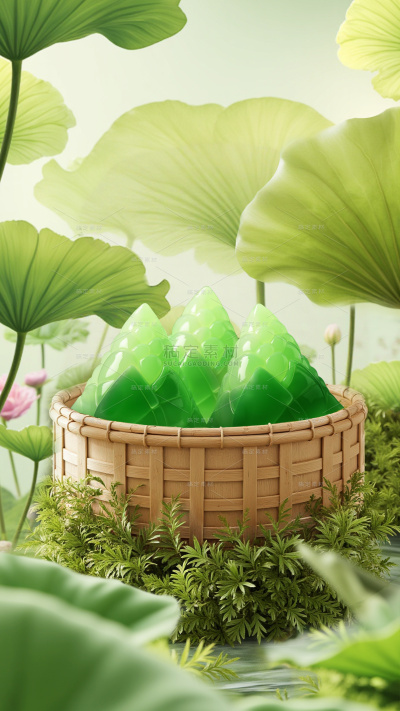 端午节实景光影荷叶粽子创意场景背景