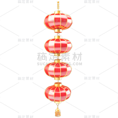 3D风红色灯笼贴纸
