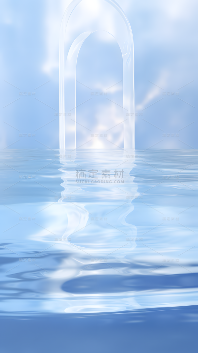通用电商简约透明玻璃感拱门水面展台场景背景
