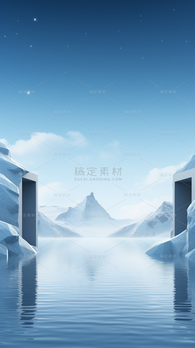 小雪节气冬季冬天通用实景雪山冰川雪地天空风景展台场景背景