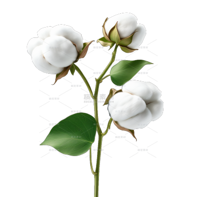 植物系列实景感绿色枝条棉花