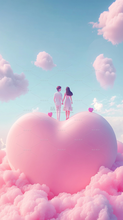 情人节梦幻感软3D风爱心场景情侣组合背景